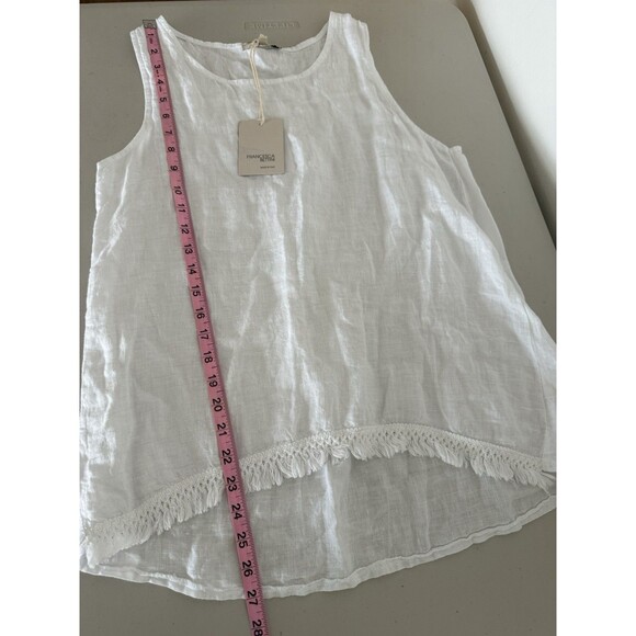 Francesca Bettini 100% Linen Blouse Women Size S White Sleeveless Frayed Hem Top - Picture 4 of 8